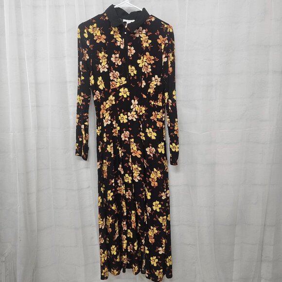 Topshop Dress Maxi Black Yellow Retro Goth Boho Floral Grunge 12 - Picture 7 of 10